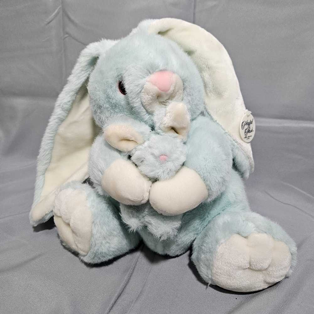 Chrisha Playful Plush Vintage NWT Easter Bunny Rabbits Blue Holiday Spring Decor
